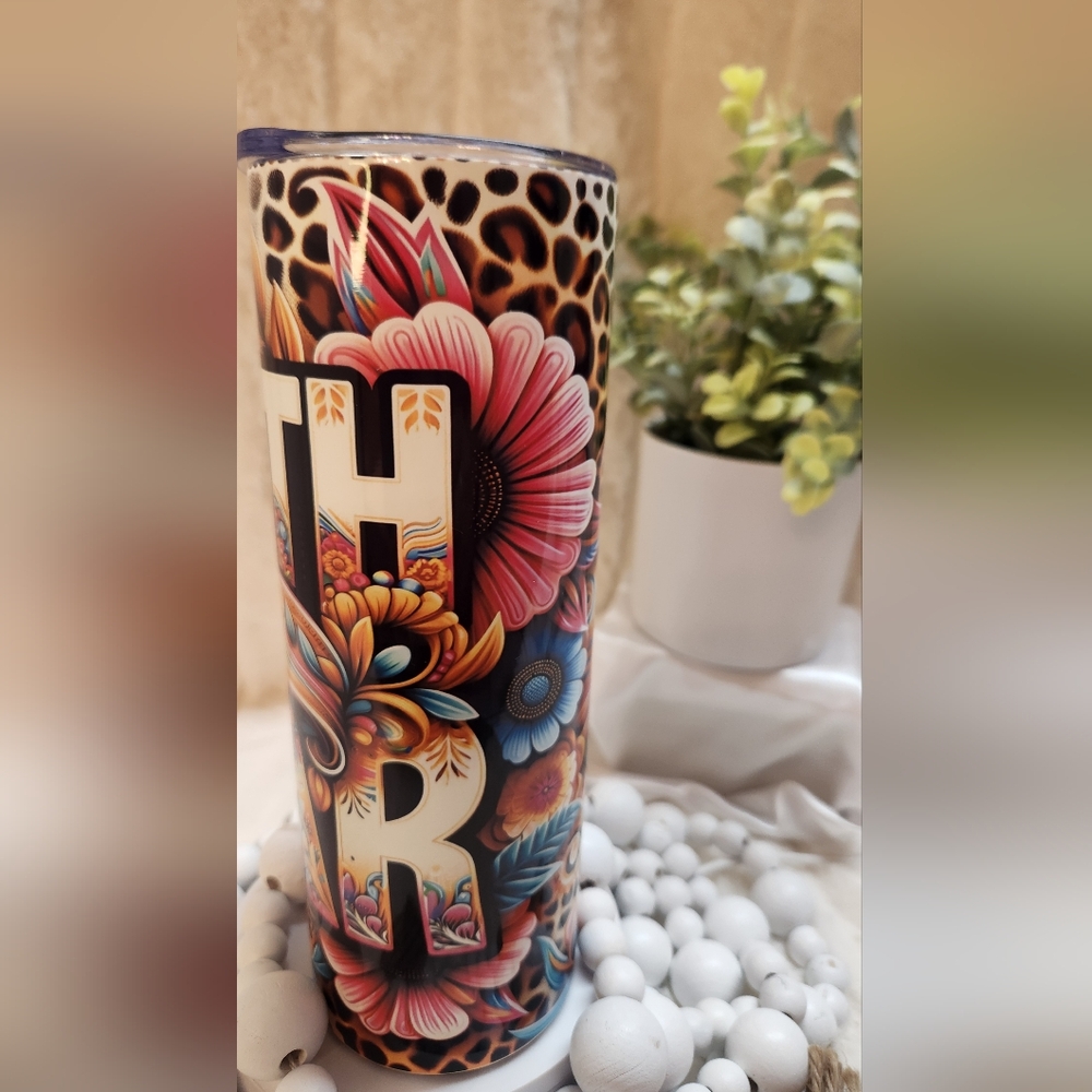 Colorful Floral "Faith Over Fear" Hand Crafted Tumbler. NIB